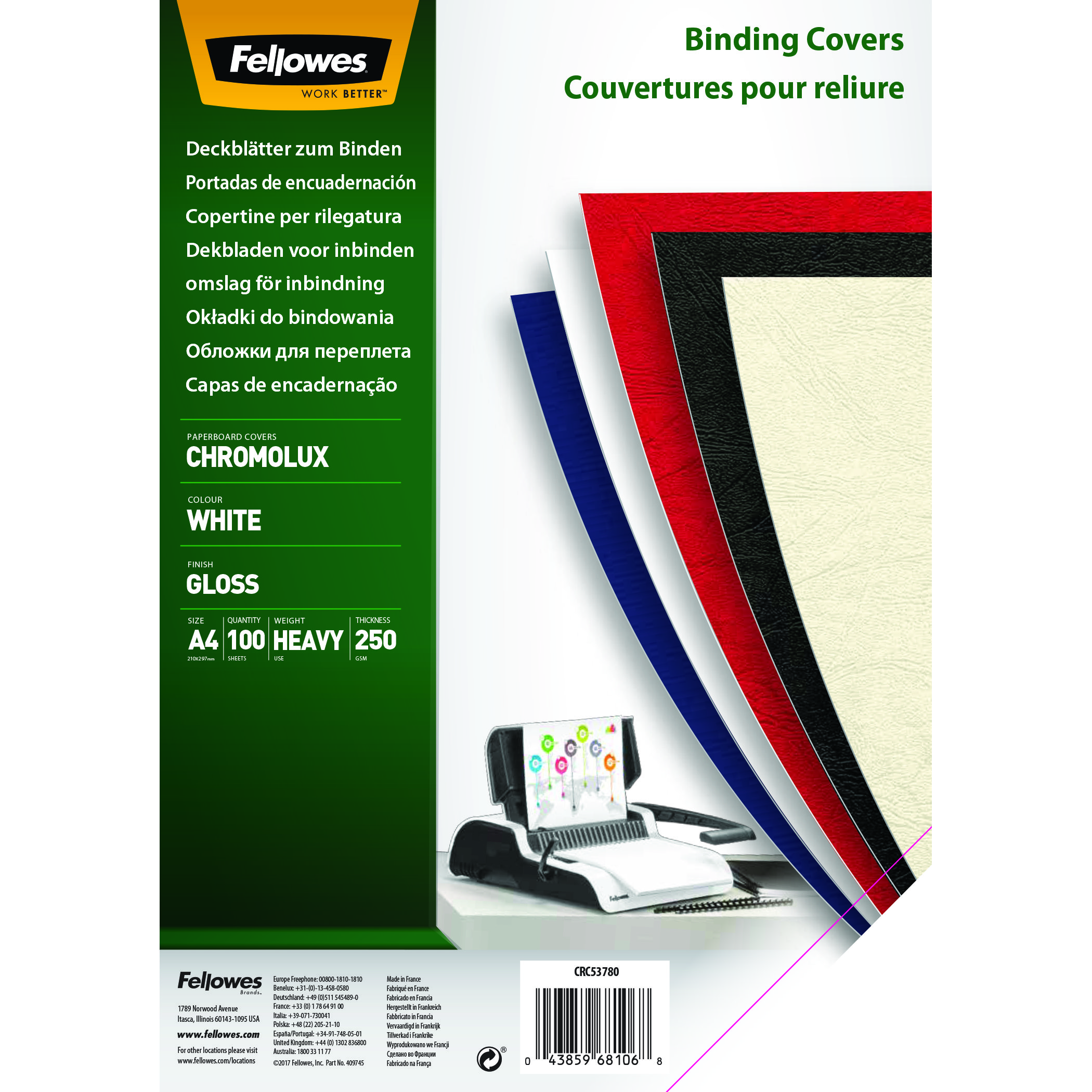 Fellowes Blank Bindningsomslag A4 Vit 100 Pack