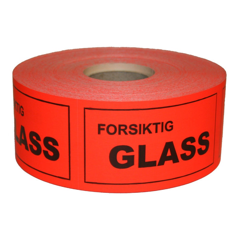 Varningsetikett Forsiktig Glass