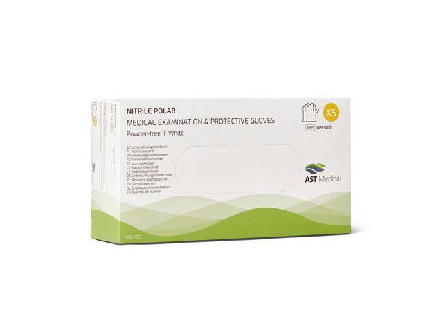 Nitrilhandske Puderfri Vit XS 100/FP