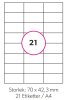 Etikett 70x42,3mm, 100ark/2100st etiketter/fp
