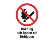 Skylt Rkning ppen eld frbjuden A4