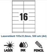Etikett 105x33,8mm A4 ark, 500-p