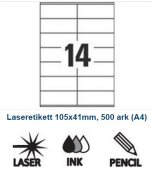 Etikett 105x41mm A4 ark, 500-p