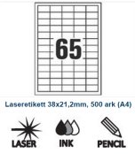 Etikett 38,1x21,2mm A4 ark, 500-p