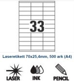 Etikett 70x25,4mm A4 ark, 500-p