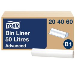 Papperskorgsp�se TORK B1 50L vit 25/RL
