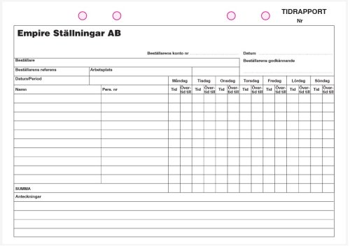 Tidrapport/Tidsblock A5 utan omslag m. tryck 1+0, 2 kopior, 50set/block