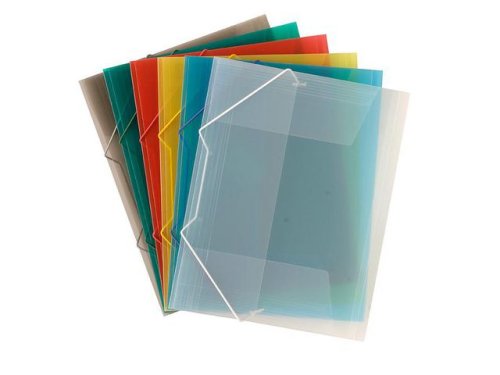 Gummibandsmapp plast 3-kl A4 transp/bl