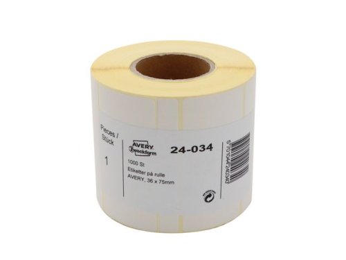 Etikett AVERY p rulle 75x36mm 1000/rl
