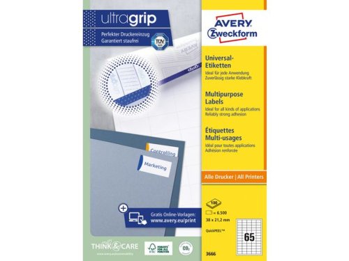 Etikett AVERY 38x21,2mm 6500st/fp