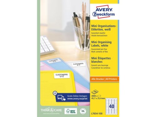 Adressetikett AVERY 45,7x25,4mm 4000/fp