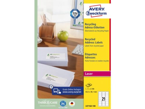 Etikett AVERY 63,5x38,1mm QP 2100st/fp