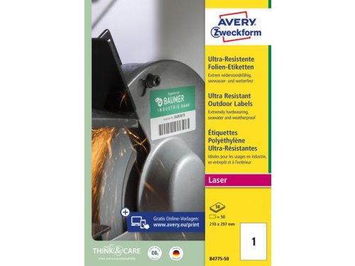 Etikett AVERY H/DUTY LAB 210x297mm 50/FP