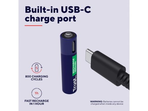 Batteri Laddbar TRUST AAA USB-C 4/fp