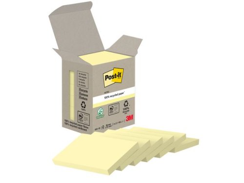 Notes POST-IT 100% recycl 38x51 gul 6/F