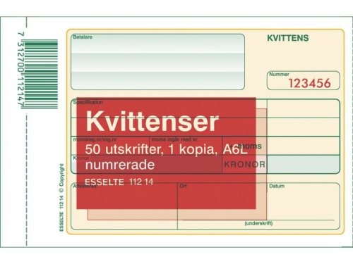 Blankett kvittens numrerad A6L 2x50 bla