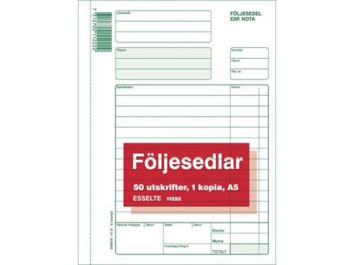 Blankett fljesedel A5 2x50 bl. onum.