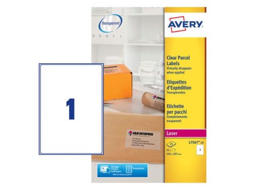 Etikett AVERY 210x297mm transparent 25st/fp