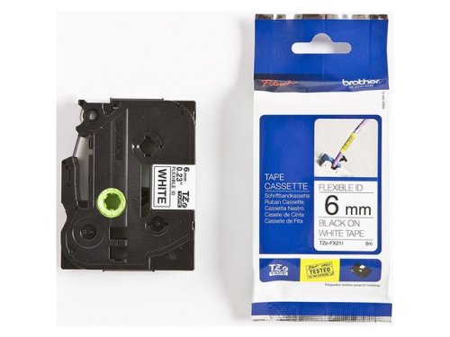 Tape BROTHER TZEFX211 6mm svart p vit