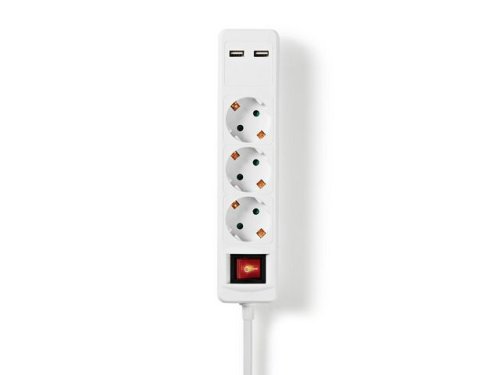 Grenuttag NEDIS jordad 3-vg + 2 USB