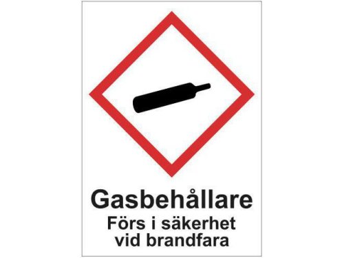Skylt Gasbehllare A4 Plast