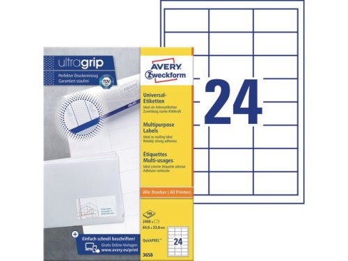 Etikett AVERY 64,6x33,8mm 2400st/fp