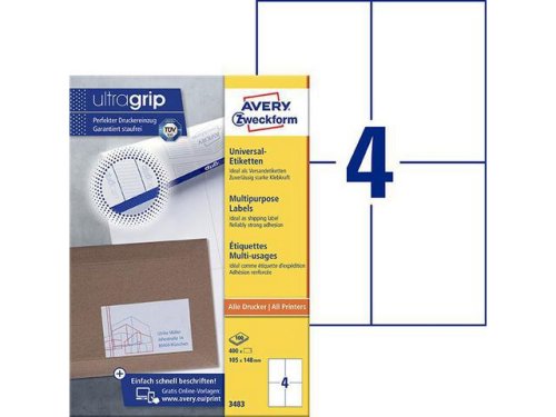 Etikett AVERY 105x148mm 400st/fp