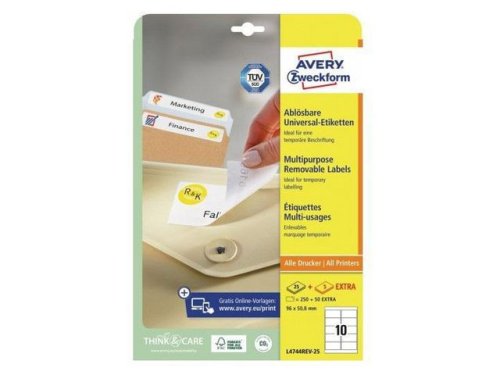 Etikett AVERY 96x50,8mm Avtagbar 240st/fp