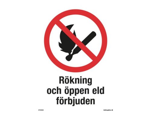 Skylt Rkning ppen eld frbjuden A4