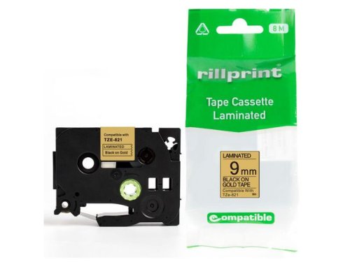 Tape 9mm TZe-821 svart p� guld