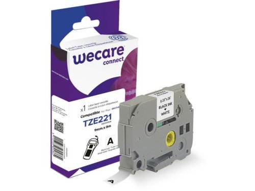 Tape WECARE 9mm TZe-221 Svart p Vit