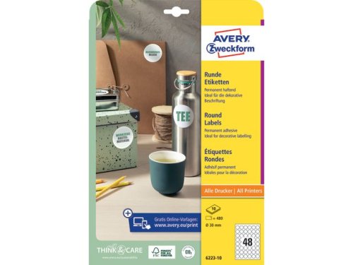 Etikett AVERY papper 30mm vit 480/fp