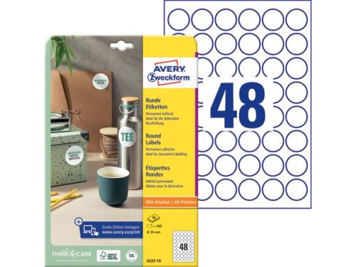 Etikett AVERY papper 30mm vit 480/fp