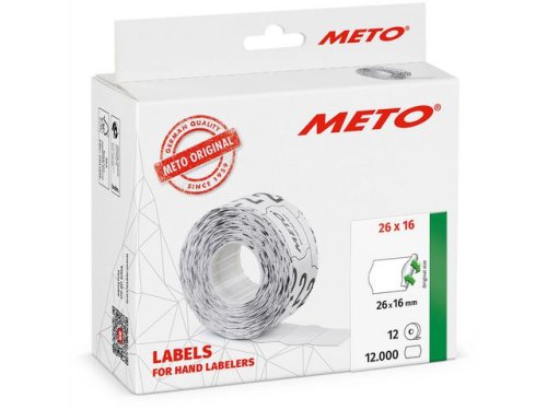 Etikett METO avtagbar 26x16 vit 12000/fp