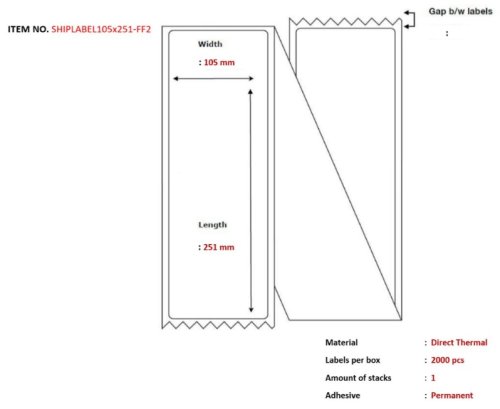 Transportetikett 105x251mm thermo, falsad UTAN KVITTO 2000/fp