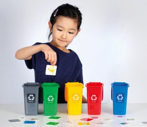 Spel �tervinningsspel med 5 soptunnor