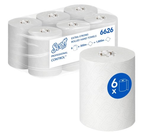 Handduk Scott Controll extra stark p rulle, vita, 300m/rl, 6rl/fp