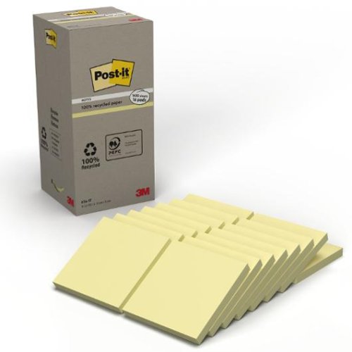 Notes POST-IT 100%recycl 76x76 gul 16/F