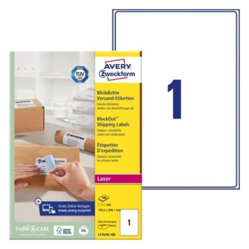 Etikett AVERY 199,6x289,1mm 100/FP