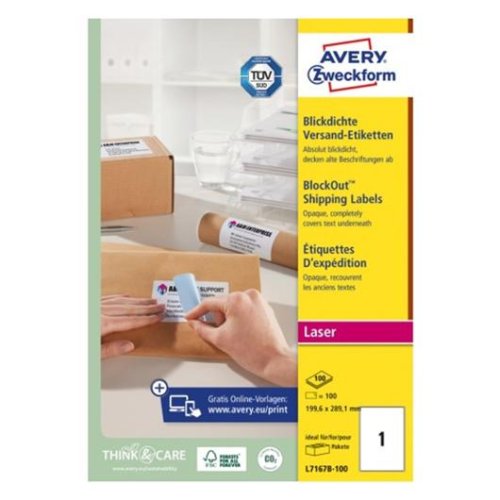 Etikett AVERY 199,6x289,1mm 100/FP