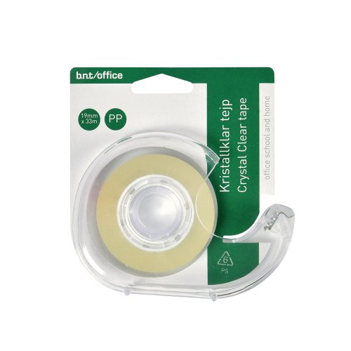 Kontorstejp 19mm x 33m Kristallklar med hållare