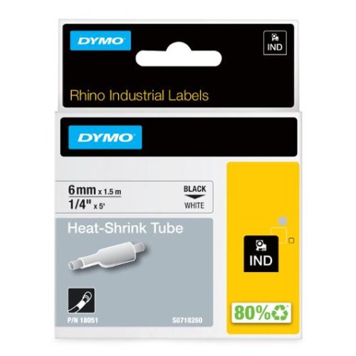 Tape Rhino krympslang 6mm svart p� vit