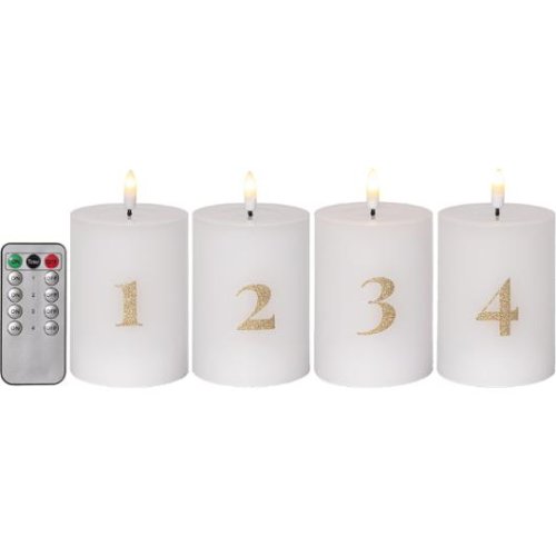 Blockljus STAR T LED Advent vit 4/fp