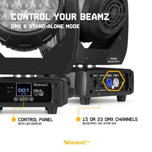 BeamZ MHL1912 Movinghead wash med 19x 12W LED, zoom, 3 LED-zoner