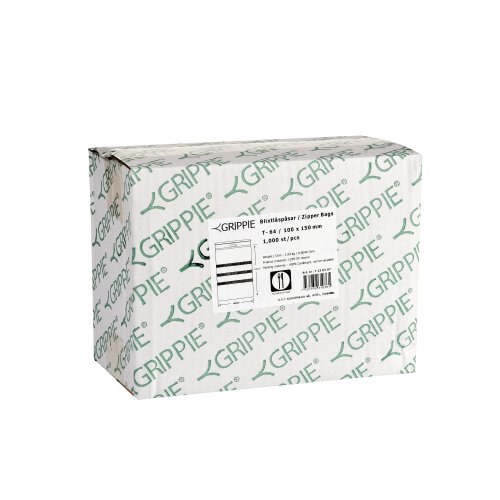 Blixtlåspåse 60x250mm Grippie utan skrivfält 1000st/fp