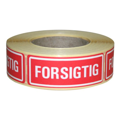 Varningsetikett Forsigtig