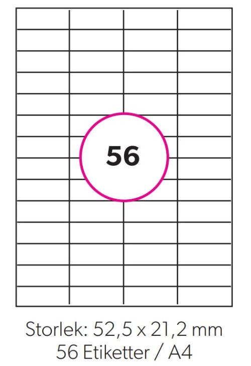 Etikett 52,5x21,2mm, 100ark/5600st etiketter/fp