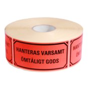 Varningsetikett HANTERAS VARSAMT 100x50mm, 1000st/rl