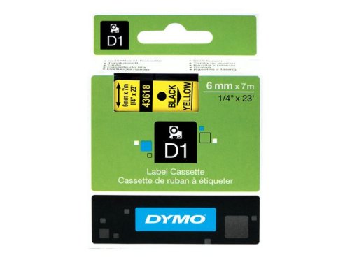 Tape DYMO D1 6mm svart p gul