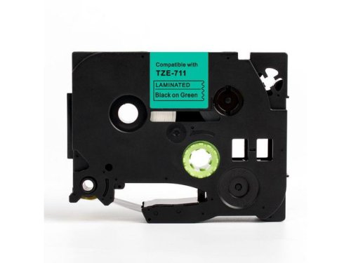 Tape 6mm TZe-711 svart p grn